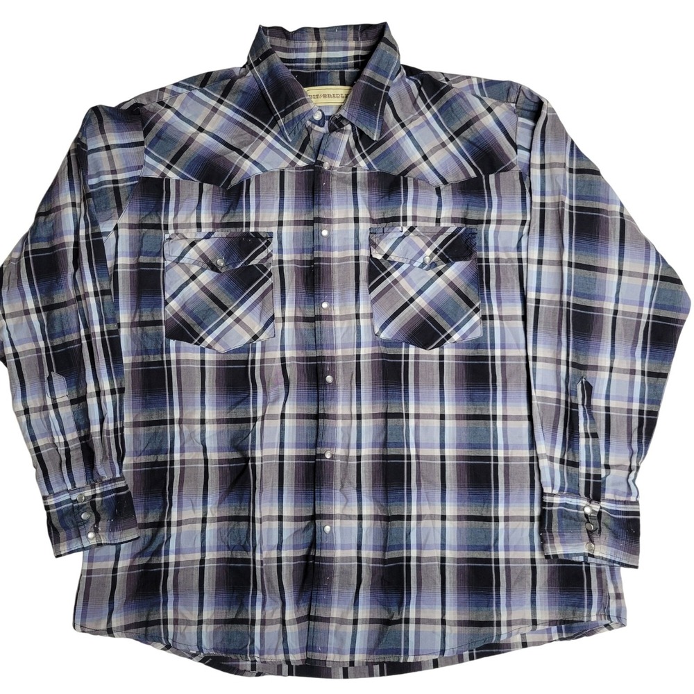 Bit & Bridle Mens Western Pearl Snap Plaid Shirt‎ 2X